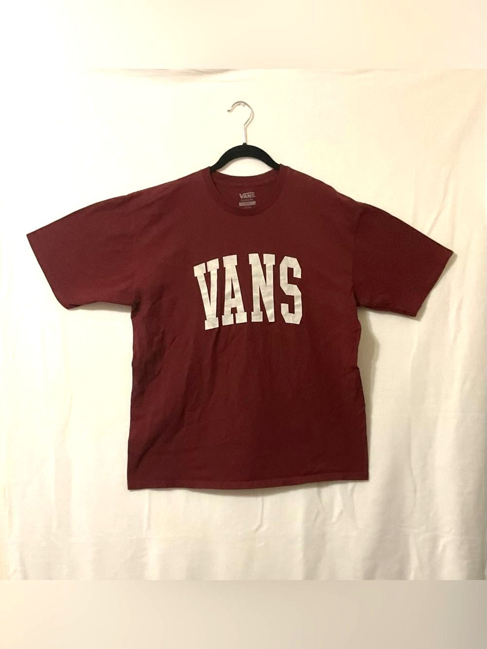 VANS Off The Wall Arch Logo Graphic Tee Large Maroon Burgundy Red Skater Cotton